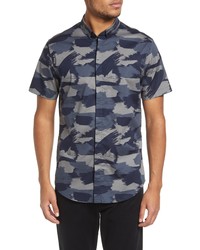 Armani Exchange Woven Short Sleeve Stretch Cotton Button Up Shirt In Multi At Nordstrom