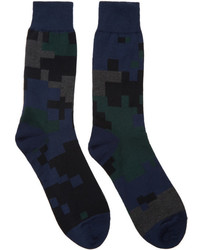 Sacai Black And Navy Camouflage Socks