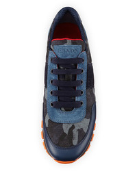 Prada Linea Rossa Camouflage Tech Lace Up Sneaker Blue