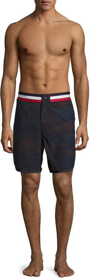 Moncler Camouflage Tricolor Band Swim Trunks Navy, $270 | Neiman Marcus ...