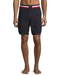 Moncler Camouflage Tricolor Band Swim Trunks Navy