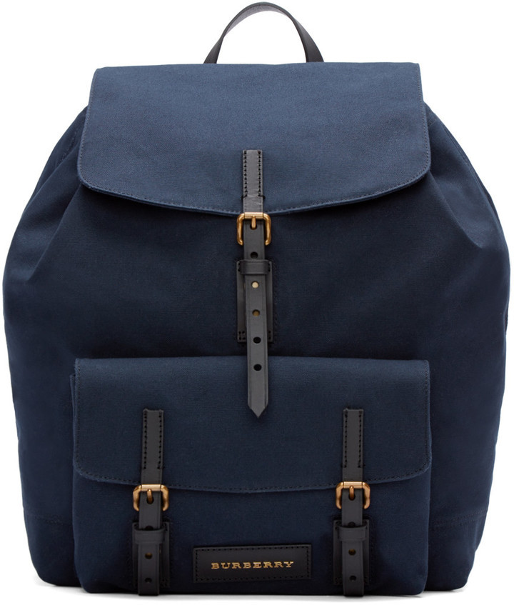 Burberry London Navy Canvas Brookdale Backpack, $1,250 | SSENSE | Lookastic