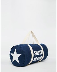 South Beach Navy Canvas Barrel Beach Bag