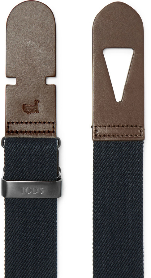 Tod's - Leather-trimmed Canvas Belt Neutral - 110 cm