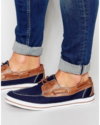 Asos Brand Boat Shoes In Navy Canvas
