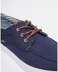 Asos Brand Boat Shoes In Navy Canvas