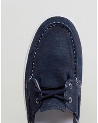 Armani Jeans Washed Canvas Boat Shoes In Navy