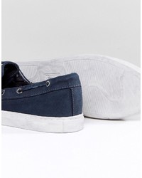 Armani Jeans Washed Canvas Boat Shoes In Navy
