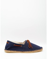 Asos Brand Canvas Espadrilles In Navy With Tie Front Detailing