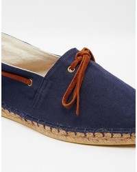Asos Brand Canvas Espadrilles In Navy With Tie Front Detailing