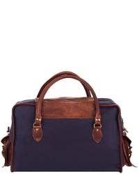 Mahi Leather Leather Galley Bag Weekendovernight Holdall In Navy Blue Canvas