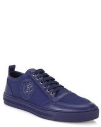 Versace Leather Canvas Lace Up Low Top Sneakers