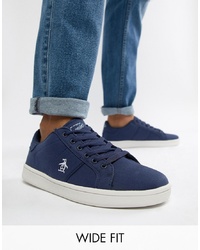 Original Penguin Wide Fit Stedaman Canvas Trainers In Navy