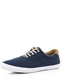 River Island Navy Canvas Lace Up Plimsolls