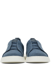 Ermenegildo Zegna Blue Canvas Triple Stitch Sneakers