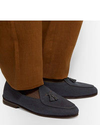 Rubinacci Marphy Leather And Suede Trimmed Herringbone Linen Tasselled Loafers