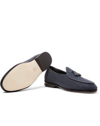 Rubinacci Marphy Leather And Suede Trimmed Herringbone Linen Tasselled Loafers