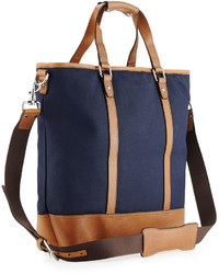 Cole Haan Leather Trim Canvas Tote Bag Navy