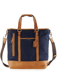 Cole Haan Leather Trim Canvas Tote Bag Navy