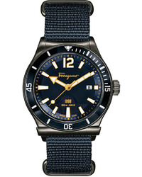 Salvatore Ferragamo Ferragamo Swiss Sport Marine Blue Canvas Strap Watch 44mm Ff3210015