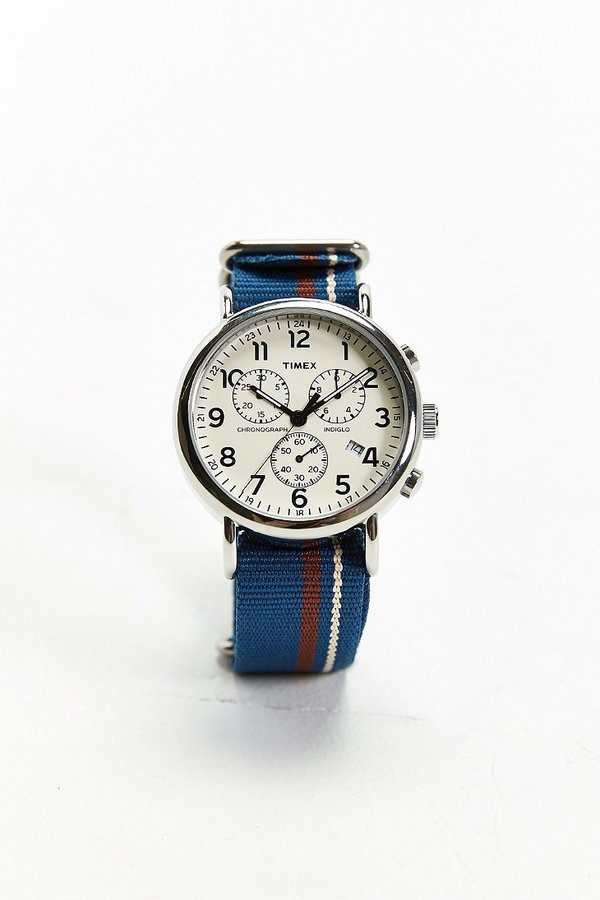 Timex Striped Band Weekender Chrono Watch, $75 | Urban Outfitters |  Lookastic