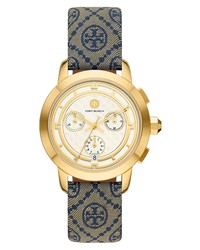 Tory Burch T Monogram Chronograph Textile Watch In Navy Luggage At Nordstrom