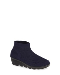Navy Canvas Wedge Ankle Boots