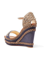Christian Louboutin Madmonica 110 Spiked Denim And Leather Espadrille Wedge Sandals