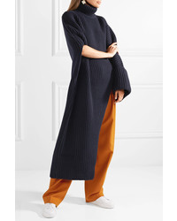 Jil Sander Asymmetric Oversized Wool Blend Turtleneck Sweater Midnight Blue
