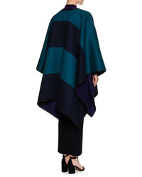 Piazza Sempione Reversible Wool Melton Cape With Leather Trim Navyturquoise