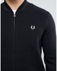 Fred Perry Bomber Neck Cardigan In Navy
