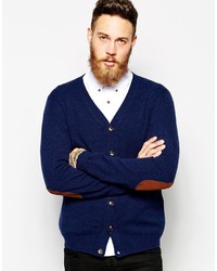 Asos Brand Lambswool Rich Cardigan With Elbow Patches