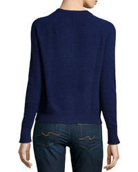 Neiman Marcus Cashmere Rolled Trimmed Cardigan Navy
