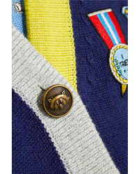 Mira Mikati Embroidered Appliqud Wool Blend Cardigan Navy