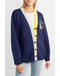 Mira Mikati Embroidered Appliqud Wool Blend Cardigan Navy