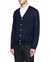 Façonnable Faonnable Cable Knit Shoulder Stripe Wool Cardigan