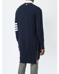 Thom Browne Long V Neck Cardigan With White 4 Bar Stripe In Cashmere