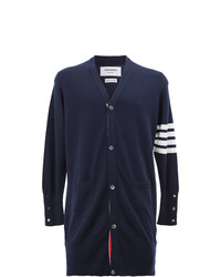 Thom Browne Long V Neck Cardigan With White 4 Bar Stripe In Cashmere