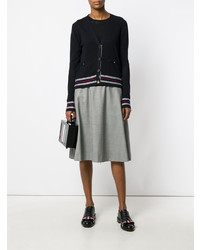 Thom Browne Mesh Stitch V Neck Cardigan With Float Stitch Red White And Blue Cricket Stripe In Cotton Crepe