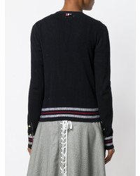 Thom Browne Mesh Stitch V Neck Cardigan With Float Stitch Red White And Blue Cricket Stripe In Cotton Crepe