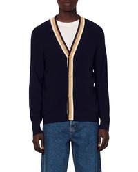 Sandro Milo Tipped Cardigan In Navy Blue At Nordstrom