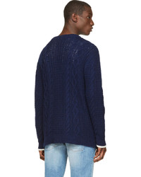 Band Of Outsiders Navy Blue White Dip Dyed Cuff Cardigan