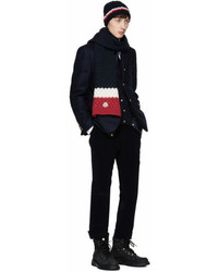 Moncler Gamme Bleu Navy Chevron Sleeve Cardigan