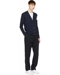 Moncler Gamme Bleu Navy Contrast Sleeve Cardigan