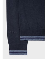 Paul Smith Navy Merino Wool Cardigan With Contrast Trims