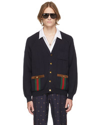 Gucci Navy Wool Web Cardigan
