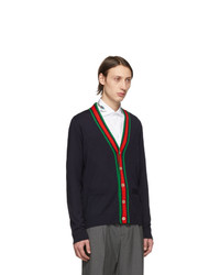 Gucci Navy Wool Web Stripe Cardigan