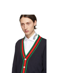 Gucci Navy Wool Web Stripe Cardigan