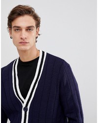 Asos Ribbed Cardigan With Tipping In Navy