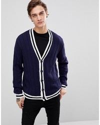 Asos Ribbed Cardigan With Tipping In Navy